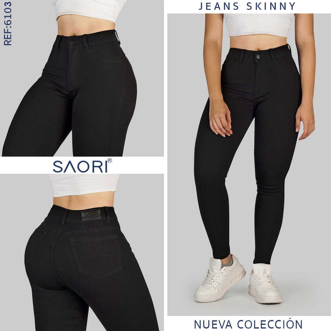JEAN SKINNY TIRO ALTO REF 6103 negro un boton