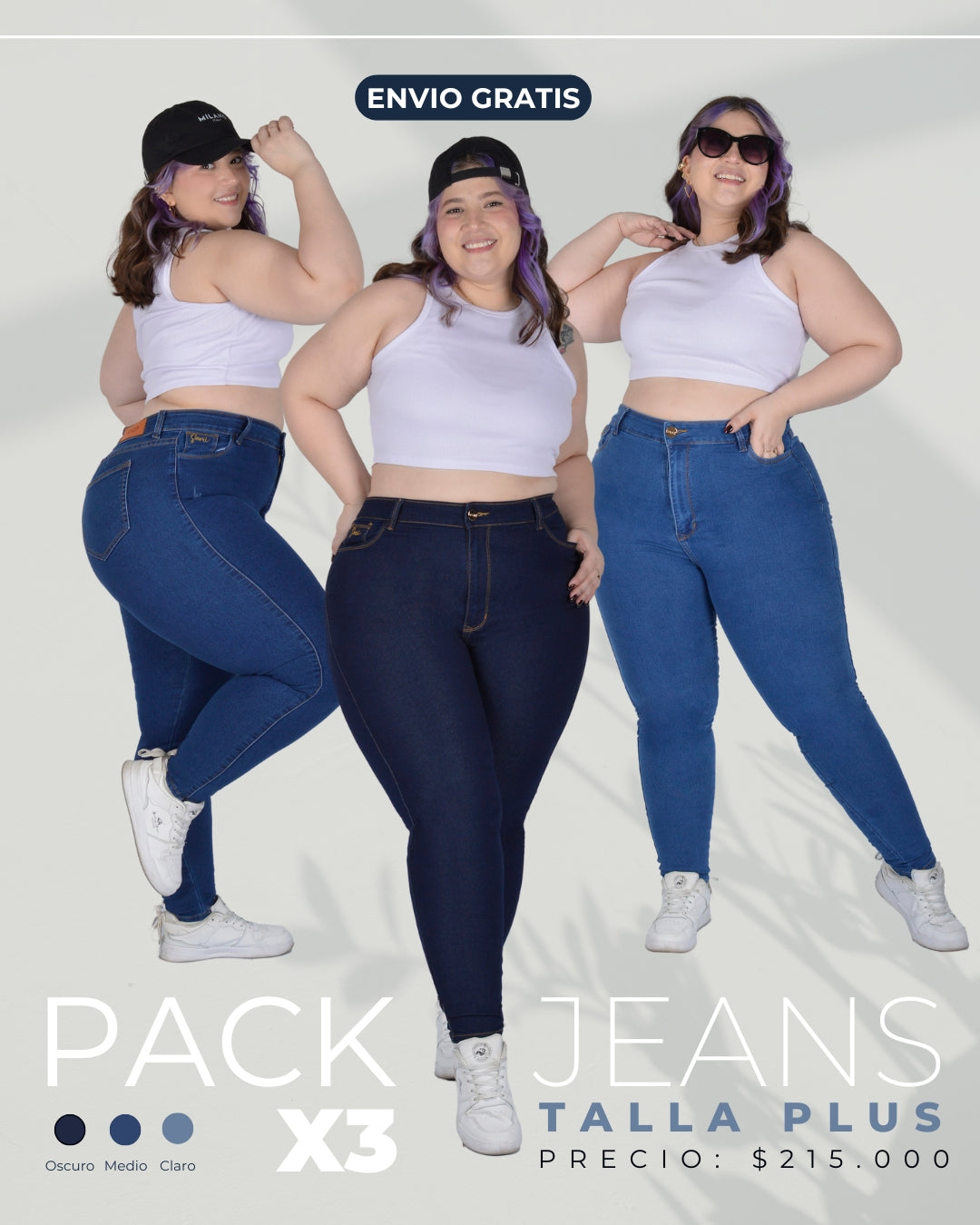 PACK JEANS 1 BOTON DAMA TIRO ALTO