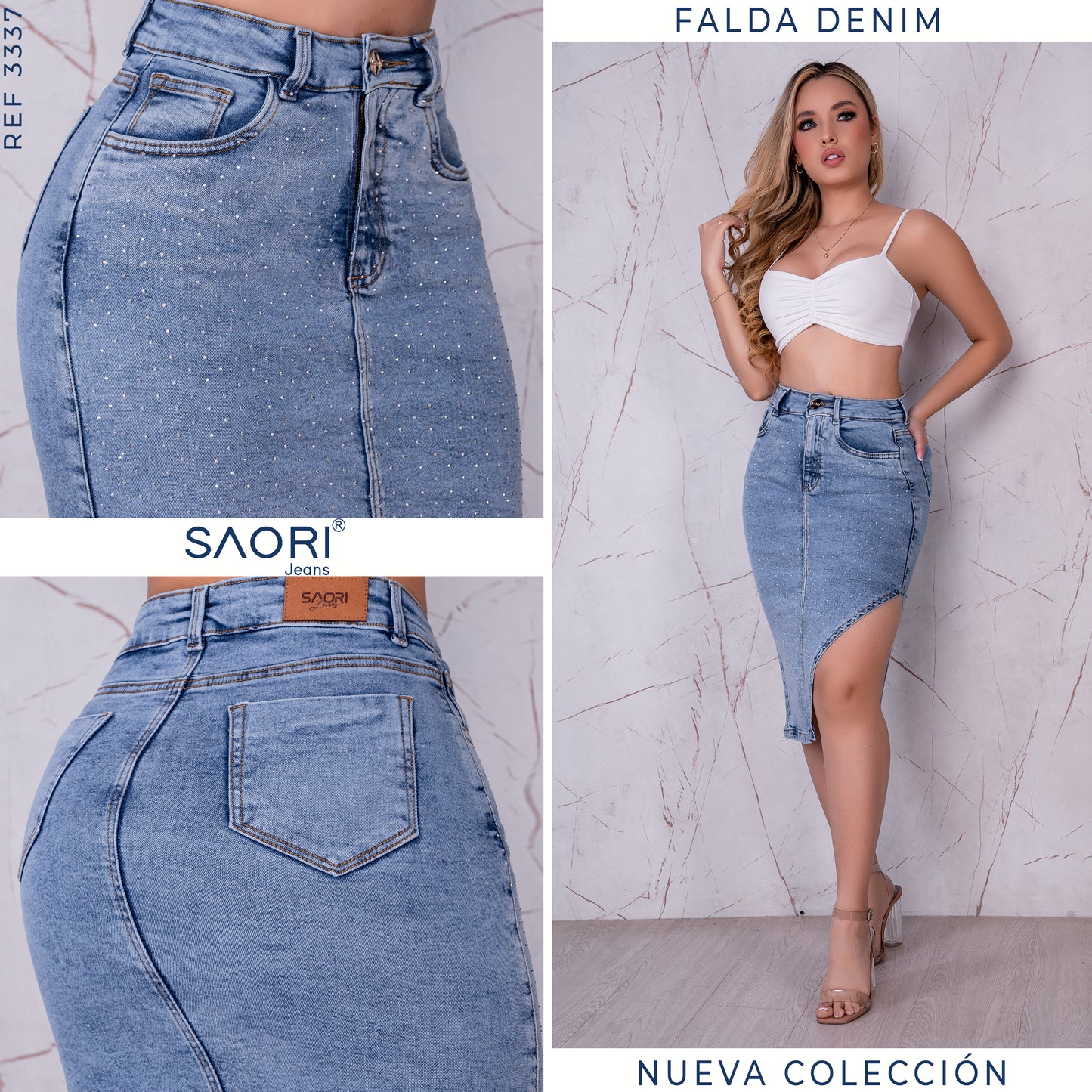FALDA STRECH DE BRILLO TIRO ALTO REF 3337