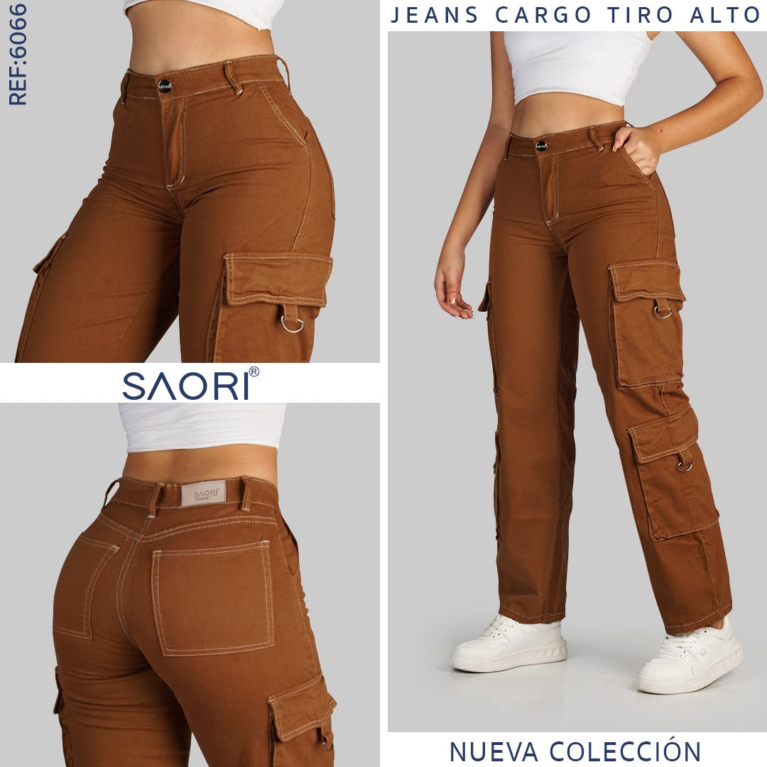 JEAN CARGO TIRO ALTO REF 6066 TERRACOTA HILO BLANCO