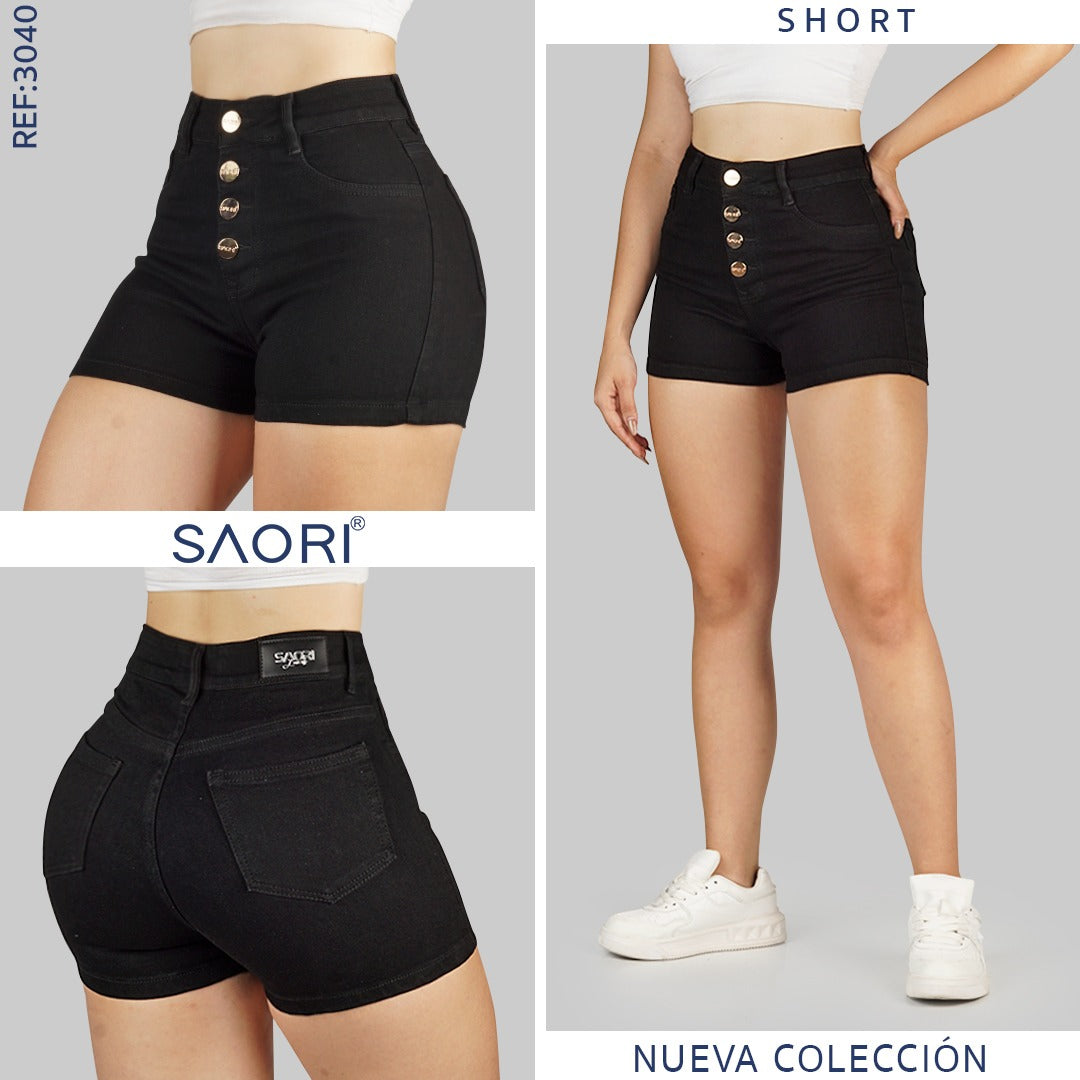 SHORT TIRO ALTO REF 3040 NEGRO 4 BOTONES