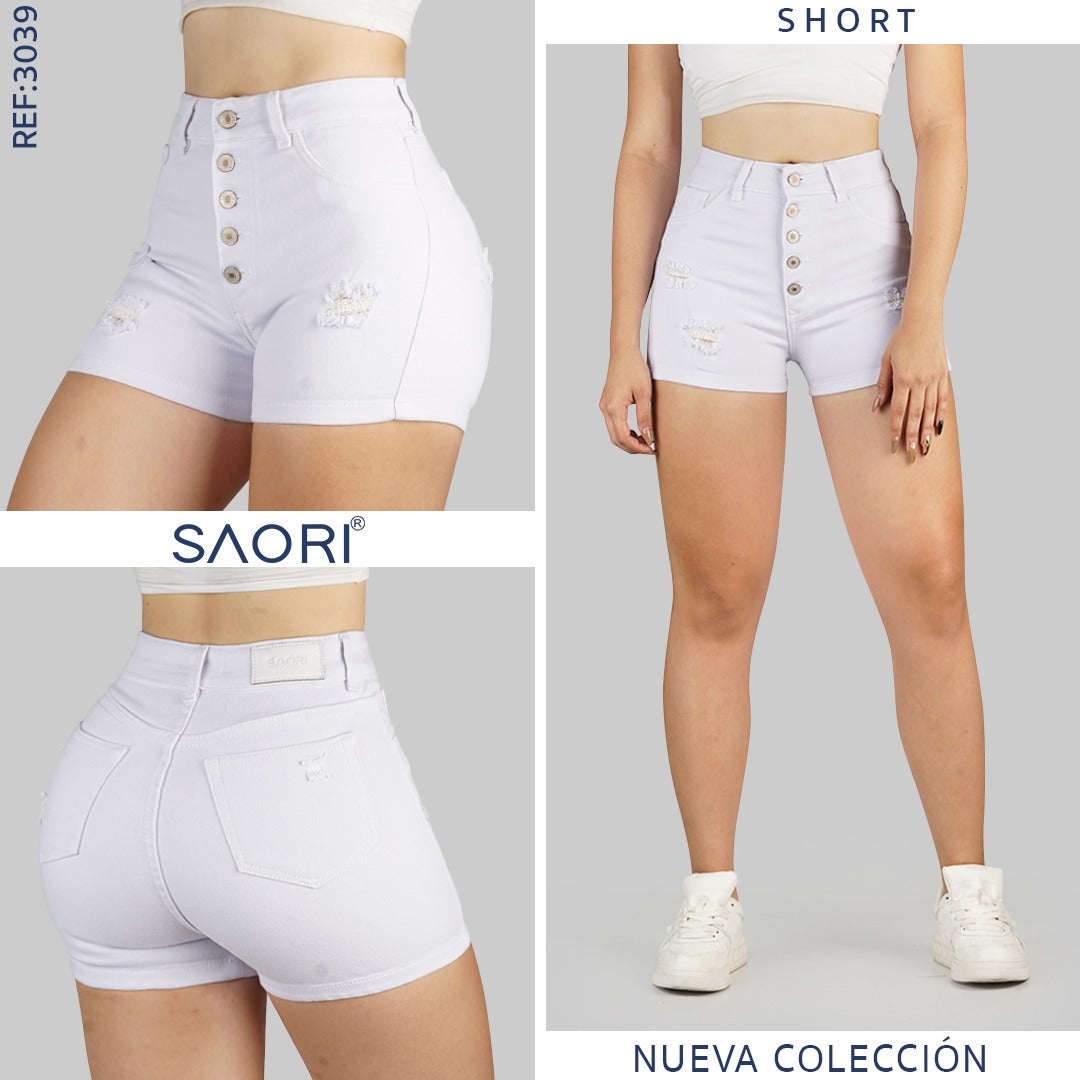 SHORT TIRO ALTO REF 3039 BLANCO 5 BOTONES