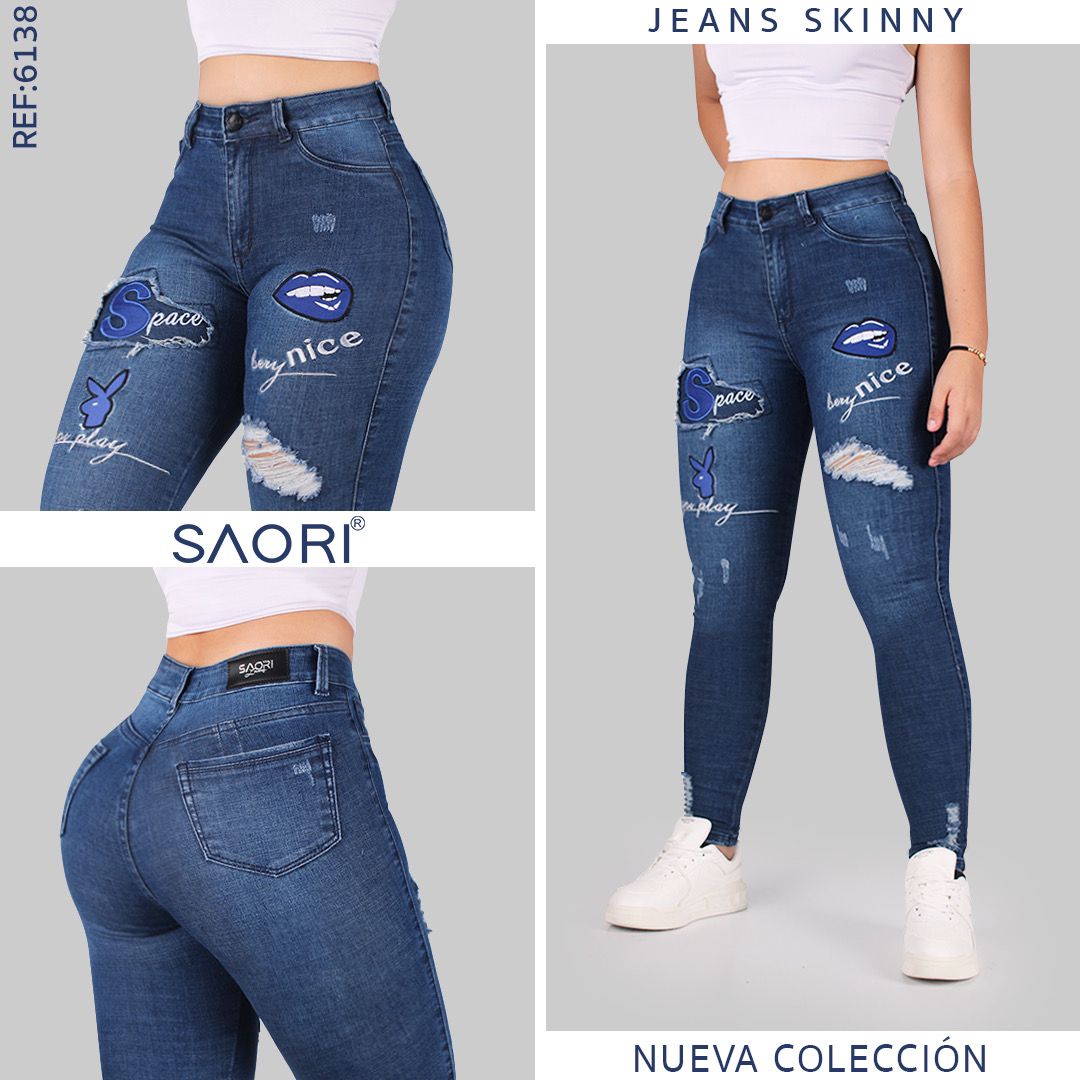 JEANS APLIQUES DAMA TIROALTO 6138