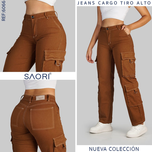 JEAN CARGO TIRO ALTO REF 6066 TERRACOTA HILO BLANCO