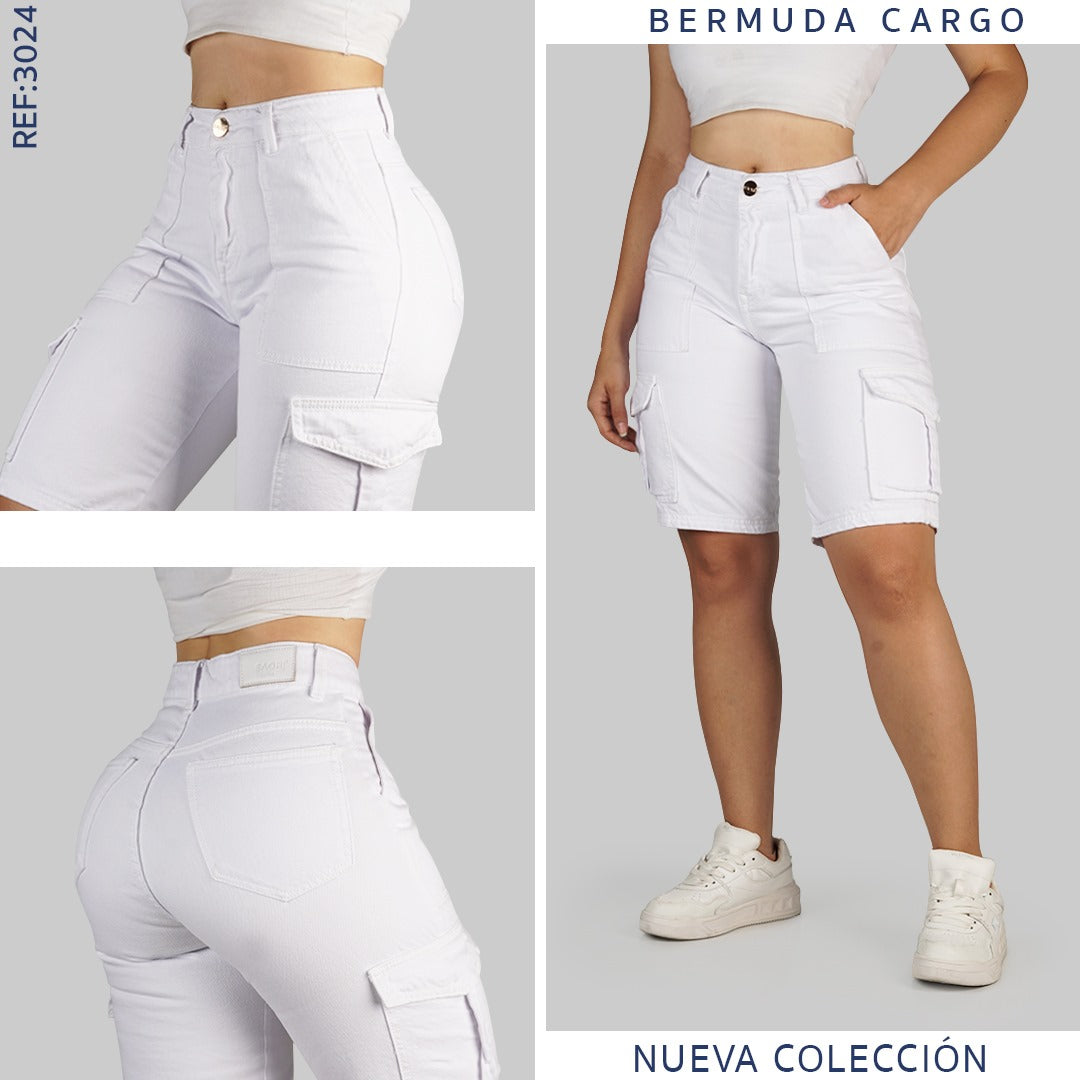 BERMUDA CARGO TIRO ALTO REF 3024 BLANCO